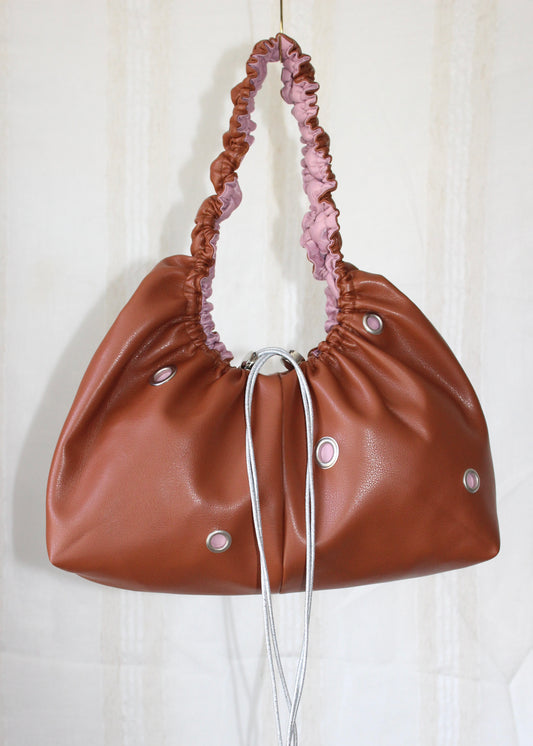 Cognac and light pink bag